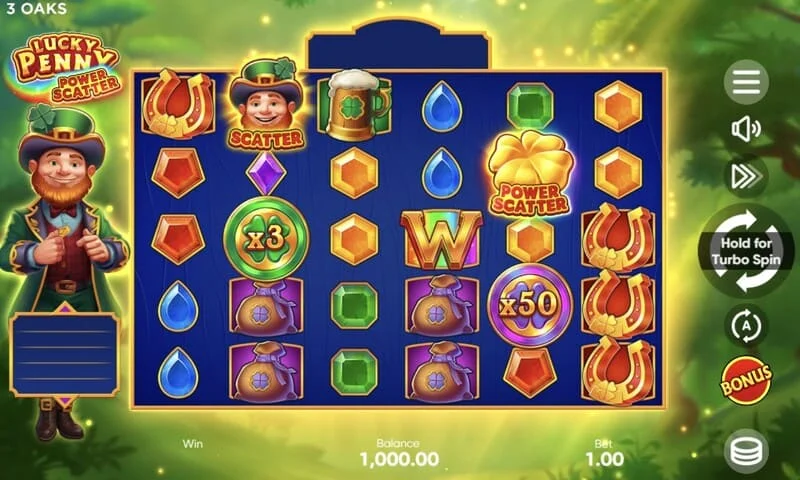 Lucky Penny Power Scatter - simboli Power Scatter me monedhën e artë dhe ndriçim